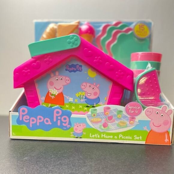 PEPPA PIG'S Let’s Have A Picnic Set 15 Pieces Basket Service For 4 Toy (#8835) - Picture 8 of 9